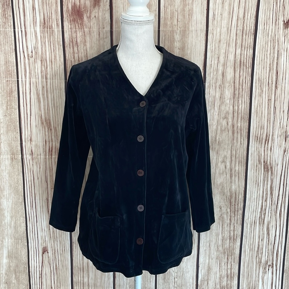 Chaus Petite Velvet Black Button Down Jacket - Small